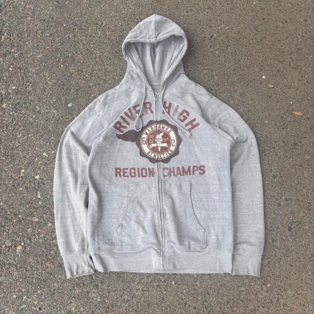 Grey Vintage 00's Y2k Urban Pipeline Full Zip Hoodie Medium